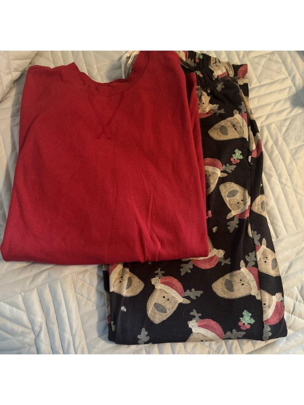 Men’s XS Holly Jolly Reindeer Burt’s Bees Matching Pajama Set Organic Cotton Red